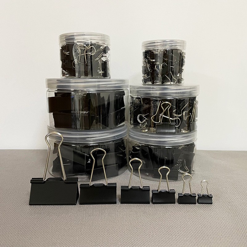 黑色长尾夹桶装票夹财务票据试卷燕尾夹办公文具夹子